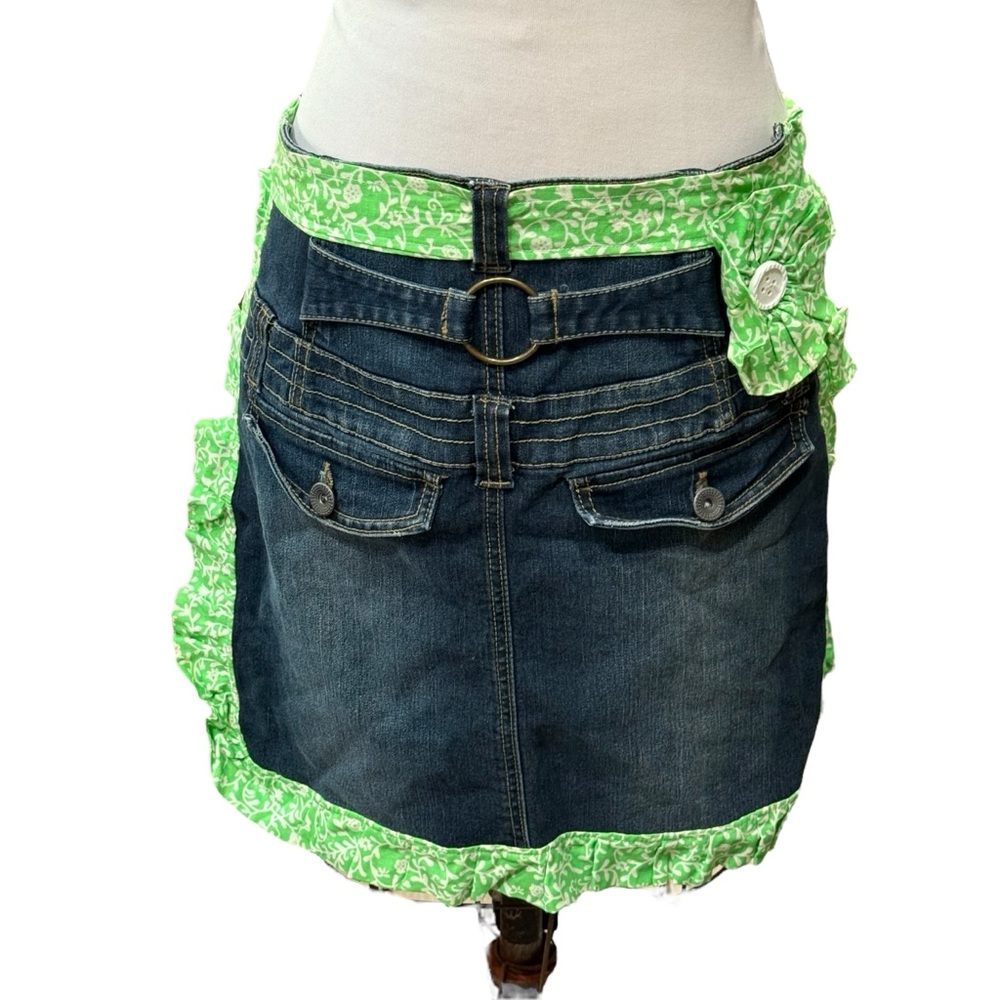 Handmade Lap Apron Denim Upcycled Tie Around Waist DIY Flower Cottagecore OSFM